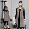 Temperament Women's Long Suit Waistcoat 2023 Spring and Autumn Sleeveless Plaid Ladies Jacket Office Elegant Coat