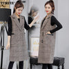 Temperament Women's Long Suit Waistcoat 2023 Spring and Autumn Sleeveless Plaid Ladies Jacket Office Elegant Coat