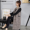 Temperament Women's Long Suit Waistcoat 2023 Spring and Autumn Sleeveless Plaid Ladies Jacket Office Elegant Coat