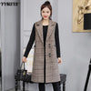 Temperament Women's Long Suit Waistcoat 2023 Spring and Autumn Sleeveless Plaid Ladies Jacket Office Elegant Coat