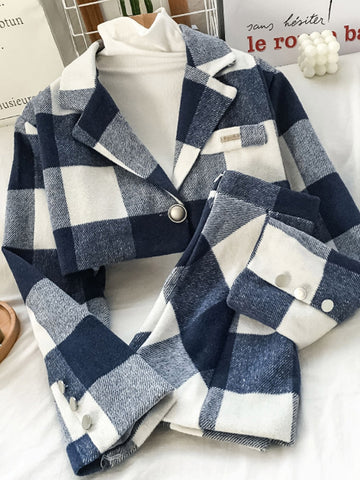 Temperament, casual suit, small girl, spring collocation, high blue and white, gentle skirt, two-piece suit