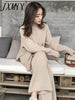 The Drape Knitting Wide-Legged Pants Suit Two-Piece Women Winter Cashmere Sweater Wide-Legged Pants Western Style Suits