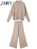 The Drape Knitting Wide-Legged Pants Suit Two-Piece Women Winter Cashmere Sweater Wide-Legged Pants Western Style Suits