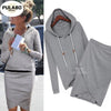 The Fleece Suit Women Hooded Cultivate Hoodies Skirts Set Female Thicken Loose Cotton Top Skirts Sexy Split Set Suit