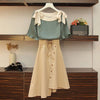 The big size women's 2023 summer fat sister set with lotus leaf-side chiffon top skirt skirt two-piece set