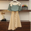 The big size women's 2023 summer fat sister set with lotus leaf-side chiffon top skirt skirt two-piece set