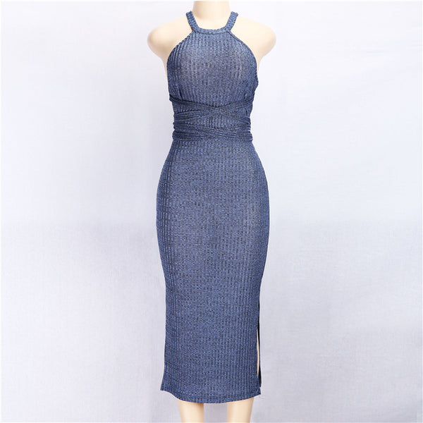 The new summer strapless halter dress Halter straps sleeveless slim Vest Tight Knit dress