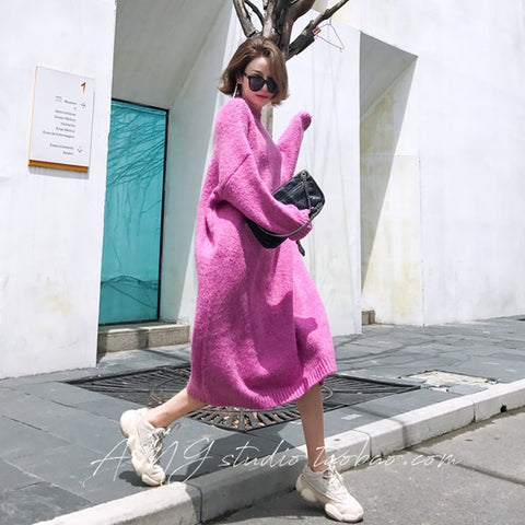 Thick Winter Women'S Dress 2022 Fall Sweater Women Dress Long Sleeve  Knitted Dresses Maxi Vintage Oversize Dresses Knitting