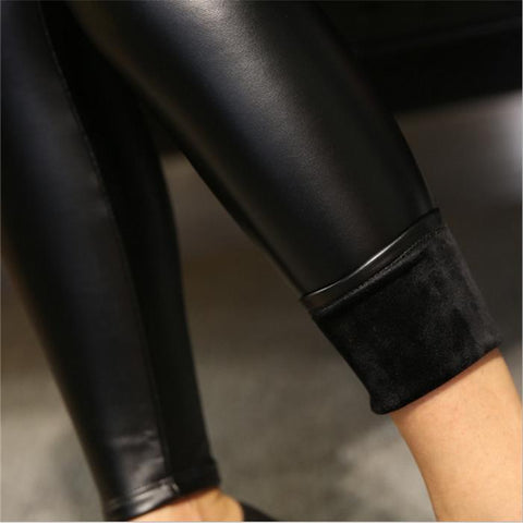 Thickening Black Leather Leggings Winter Leggings for Women Fashion Faux Leather Leggins Plus Size Warm Solid Women Leggings