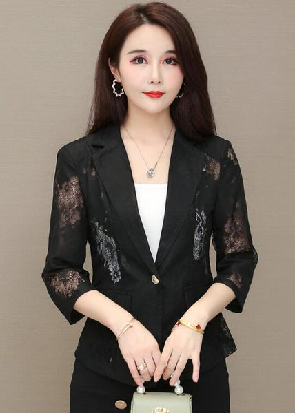 Thin Lace Suit Jacket for Women 2023 Spring Summer Korean Blazers Temperament Leisure Half Sleeve Suit Bleizer De Mujer