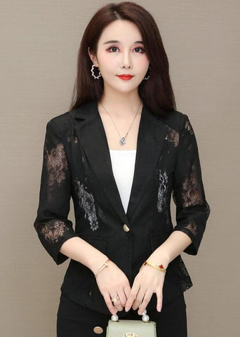 Thin Lace Suit Jacket for Women 2023 Spring Summer Korean Blazers Temperament Leisure Half Sleeve Suit Bleizer De Mujer