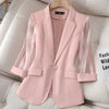 Thin Pink Suit Women's 2023 Spring and Summer Korean Slim Three Quarter Sleeves Casual Jacket Lady Office Blazer