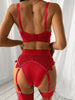 Three Pieces Spring Sexy Women Homewear Spaghetti Strap Bra Panties Sets Hollow Out Sexy Eyelash Lace Garter Lingerie Set