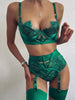 Three Pieces Spring Sexy Women Homewear Spaghetti Strap Bra Panties Sets Hollow Out Sexy Eyelash Lace Garter Lingerie Set