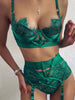 Three Pieces Spring Sexy Women Homewear Spaghetti Strap Bra Panties Sets Hollow Out Sexy Eyelash Lace Garter Lingerie Set