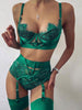 Three Pieces Spring Sexy Women Homewear Spaghetti Strap Bra Panties Sets Hollow Out Sexy Eyelash Lace Garter Lingerie Set
