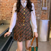 Three piece set Pieces Sets Red Blazers Pleated Skirt Sets Female Elegant Chic Street Jacket Suits Vintage Plaid V-neck vest