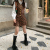Three piece set Pieces Sets Red Blazers Pleated Skirt Sets Female Elegant Chic Street Jacket Suits Vintage Plaid V-neck vest