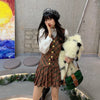 Three piece set Pieces Sets Red Blazers Pleated Skirt Sets Female Elegant Chic Street Jacket Suits Vintage Plaid V-neck vest