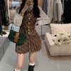 Three piece set Pieces Sets Red Blazers Pleated Skirt Sets Female Elegant Chic Street Jacket Suits Vintage Plaid V-neck vest