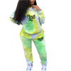 Tie Dye Activewear Tracksuit Full Sleeve PINK Letter Print Sweatshirt Jogger Sweatpant Female 2 Two Piece Set Matching Outfits