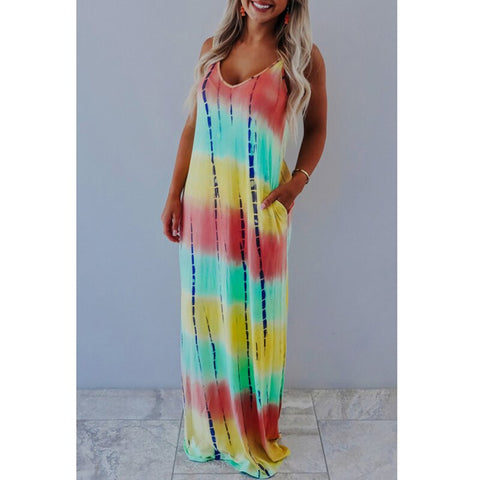 Tie Dye Long Dresses Summer Beachwear Outfits for Women Spaghetti Strap Crop Top Maxi Dress Sexy Club Matching Dress