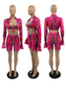 Tie Dye Sexy Rave Outfits for Women Festival Clothing Bandage Long Sleeve Crop Top and Shorts Set Bodycon Party Club 2 Piece Set