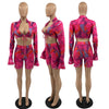 Tie Dye Sexy Rave Outfits for Women Festival Clothing Bandage Long Sleeve Crop Top and Shorts Set Bodycon Party Club 2 Piece Set