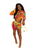 Tie Dye Sexy Rave Outfits for Women Festival Clothing Bandage Long Sleeve Crop Top and Shorts Set Bodycon Party Club 2 Piece Set