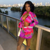 Tie Dye Sexy Rave Outfits for Women Festival Clothing Bandage Long Sleeve Crop Top and Shorts Set Bodycon Party Club 2 Piece Set