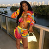 Tie Dye Sexy Rave Outfits for Women Festival Clothing Bandage Long Sleeve Crop Top and Shorts Set Bodycon Party Club 2 Piece Set