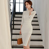 Tight Elegant Party Dress 2022 Autumn Stand Collar Three-Quarter Sleeves High Waist Hollow Temperament Side Split Women's Dress