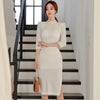 Tight Elegant Party Dress 2022 Autumn Stand Collar Three-Quarter Sleeves High Waist Hollow Temperament Side Split Women's Dress