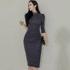 Tight Elegant Party Dress 2022 Autumn Stand Collar Three-Quarter Sleeves High Waist Hollow Temperament Side Split Women's Dress
