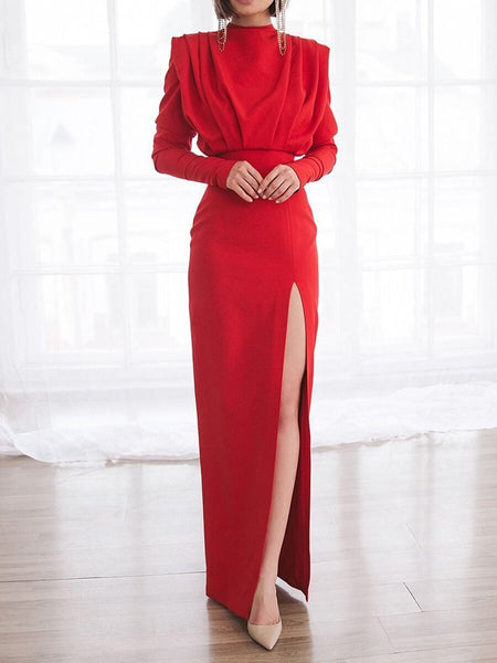 Tilorraine 2023 dress high neck pullover slit long skirt elegant temperament  woman dress  plus size dress red