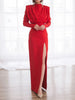 Tilorraine 2023 dress high neck pullover slit long skirt elegant temperament  woman dress  plus size dress red