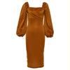 Tilorraine 2023 spring and autumn temperament dress dress medium long waist closing bubble sleeve sexy long sleeve dress