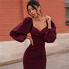 Tilorraine 2023 spring and autumn temperament dress dress medium long waist closing bubble sleeve sexy long sleeve dress