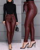 Tilorraine popular European and American women's casual PU pants leather pants including belt