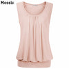 Sleeveless Pleated Tunic Top Tank Women Summer 2022 Casual Camisole Elegant Solid Tees Round Neck Female Vest