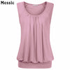 Sleeveless Pleated Tunic Top Tank Women Summer 2022 Casual Camisole Elegant Solid Tees Round Neck Female Vest