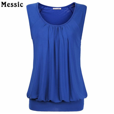 Sleeveless Pleated Tunic Top Tank Women Summer 2022 Casual Camisole Elegant Solid Tees Round Neck Female Vest