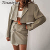 Tinastyle Notched Single Button Blazer Set Women Office Lady Long Sleeve Jacket High Waist A line Mini Short Skirts 2 Piece Set