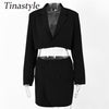 Tinastyle Notched Single Button Blazer Set Women Office Lady Long Sleeve Jacket High Waist A line Mini Short Skirts 2 Piece Set