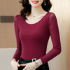 TingYiLi Basic O-neck Long Sleeve Mesh Tops For Women Spring Summer Korean Style Elegant Burgundy Green Blue Black Blouse Shirt