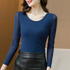 TingYiLi Basic O-neck Long Sleeve Mesh Tops For Women Spring Summer Korean Style Elegant Burgundy Green Blue Black Blouse Shirt