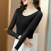 TingYiLi Basic O-neck Long Sleeve Mesh Tops For Women Spring Summer Korean Style Elegant Burgundy Green Blue Black Blouse Shirt