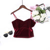 TingYiLi Velvet Top Women Sexy V Neck Camisole Elegant Ladies Wine Red Beige Black Crop Top Autumn Winter