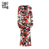 Tingfly Runway  Satin Silky Floral Party Birthday Night Dresses Sexy Bodycon Sheath Draped Long Dress Haut Plus Size Robes