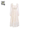 Tingfly Sweet Soft Girl A Line Dress Summer Lace Embroidery Button Decor Party Dresses Casual Street Boho Vestidos Midi Feminino